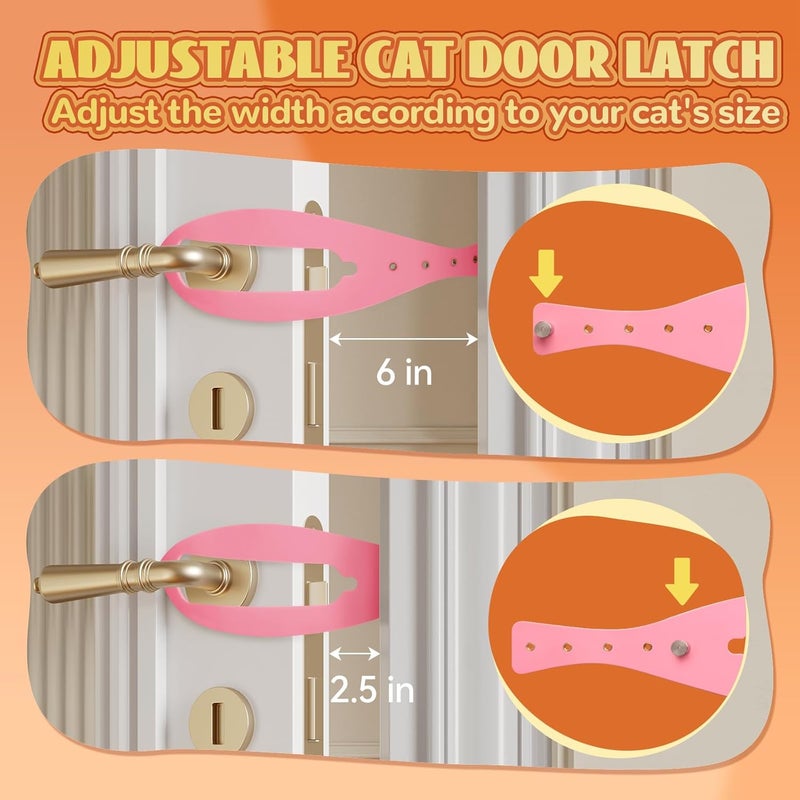 TGIOW Cat Door Latch, 2 Pcs Cat Door Stopper Pet Door Latch to Keep Dog Out of Litter Box and Food, Door Prop for Cat with 5 Adjustable Size Strap 2.5-6" Wide, No Measuring, Easy to Install, Pink - Image 3